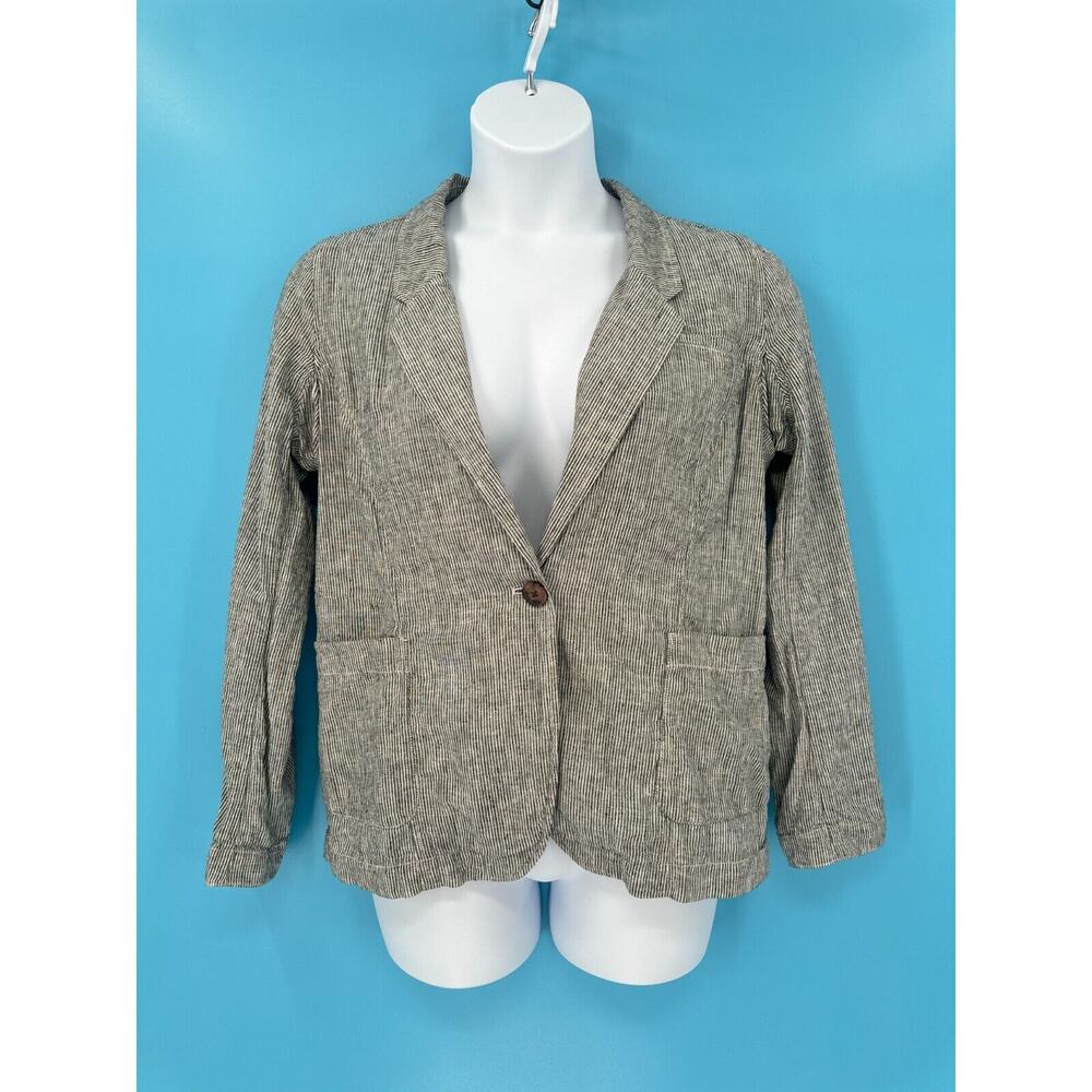 Duluth Trading Blazer Womens 16 Hemp Blend Grey White Stripes Business Casual‎